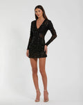 Black Long Sleeve Sheer Embellished Mini Dress