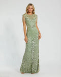 High Neck Sleeveless Beaded Fringe Fitted Gown