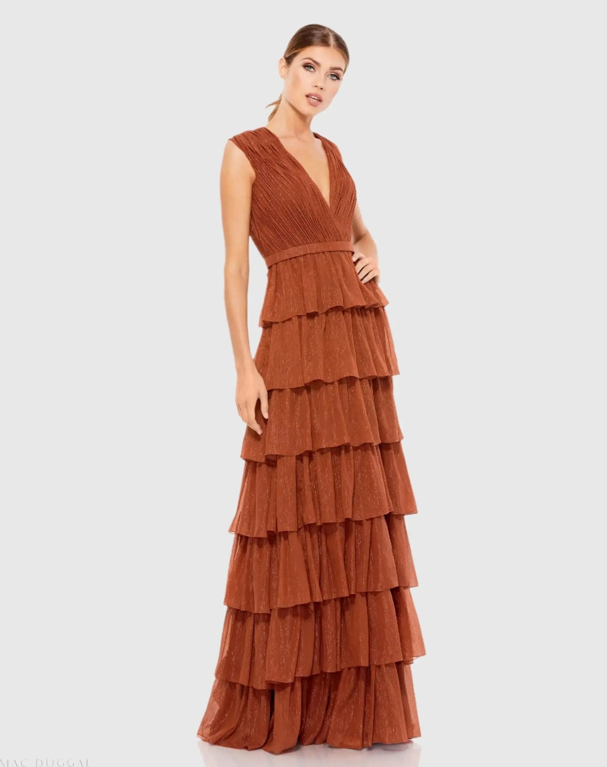Orange Sparkly Ruffle Layered Gown