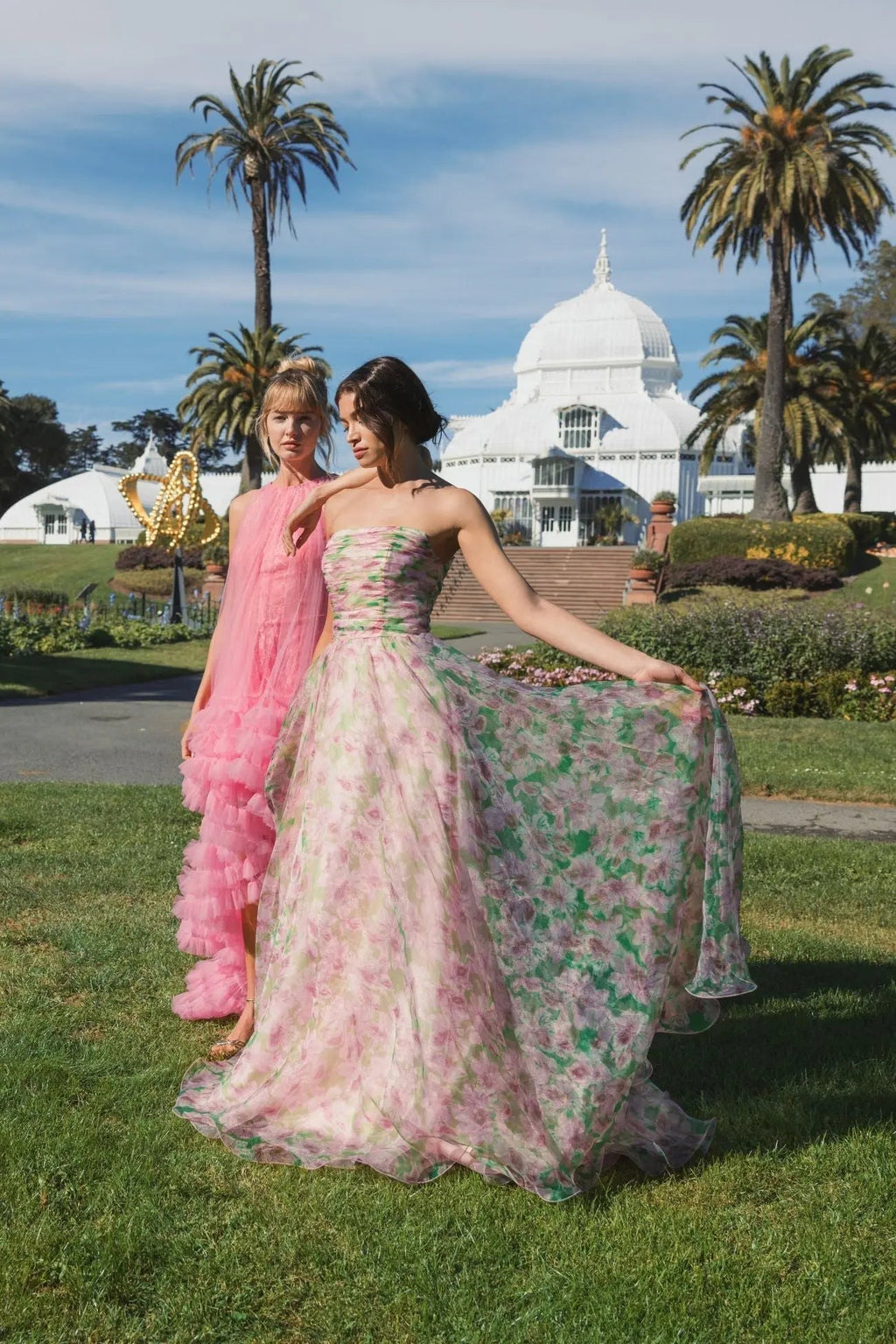 Pink Strapless Chiffon Gown With Ruched Detail