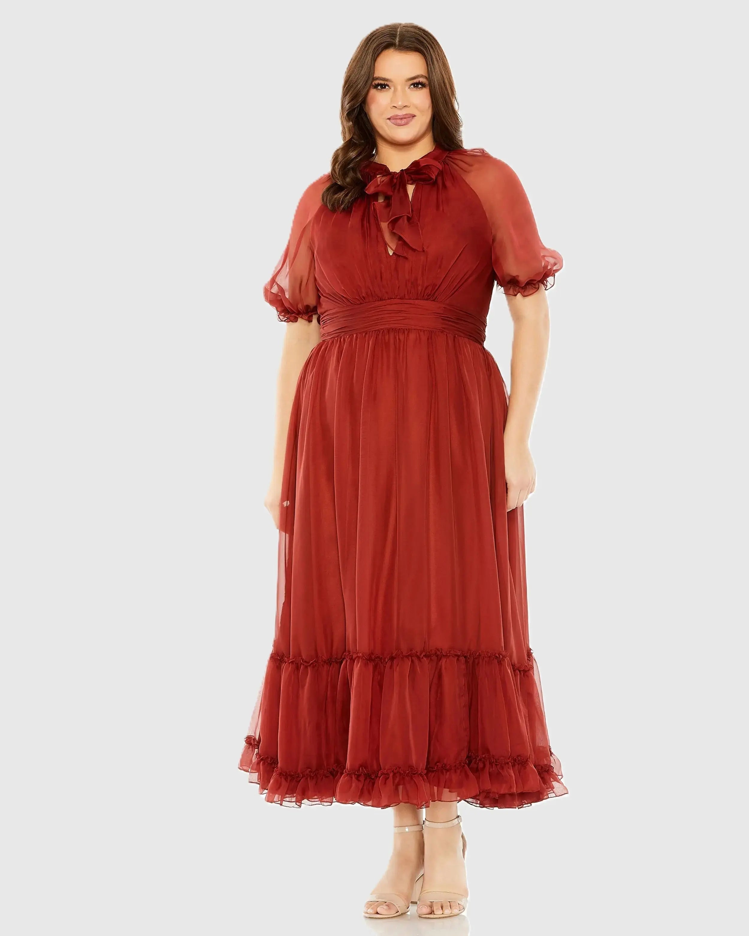 Sheer Puff Sleeve Dress