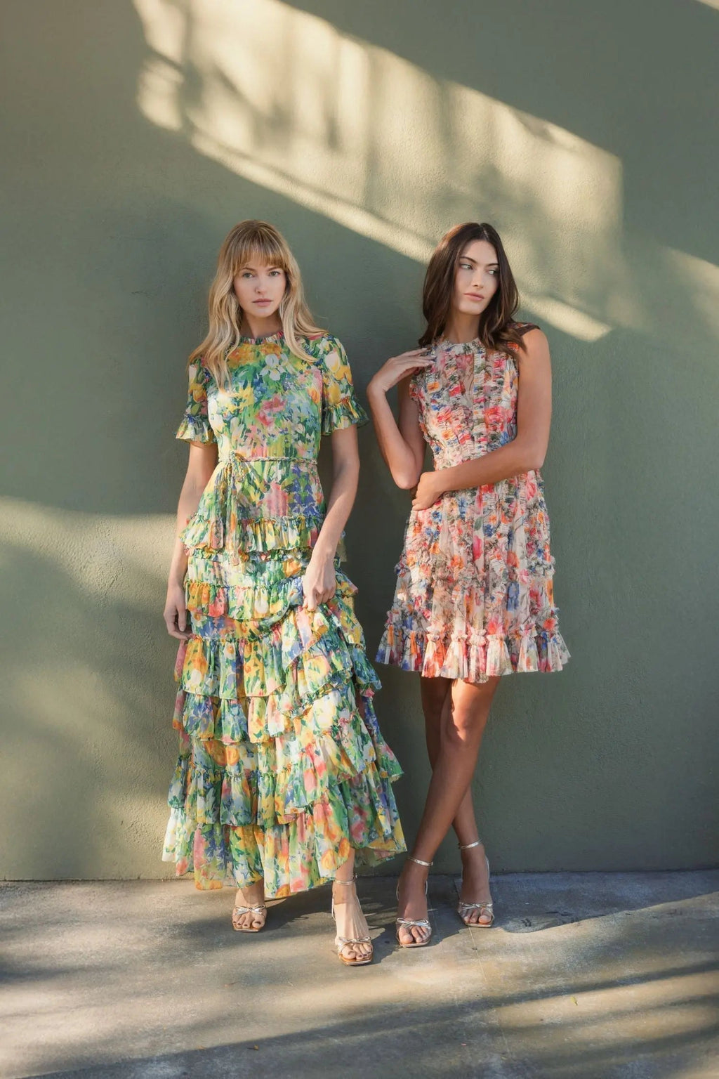 Multicolor Micro Ruffle High Neck A-Line Mini Dress