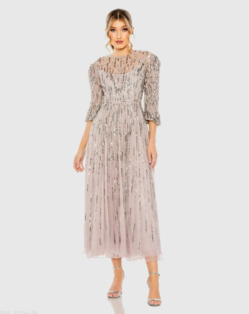 Beaded High Neck Midi Dress