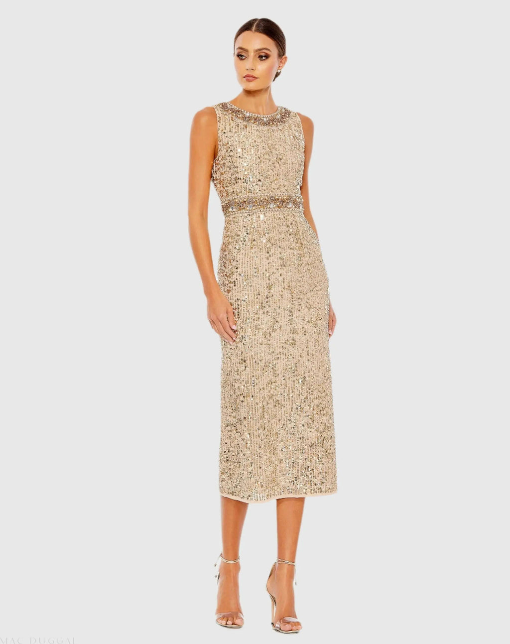 Embellished Sleeveless High Neck Midi Dress