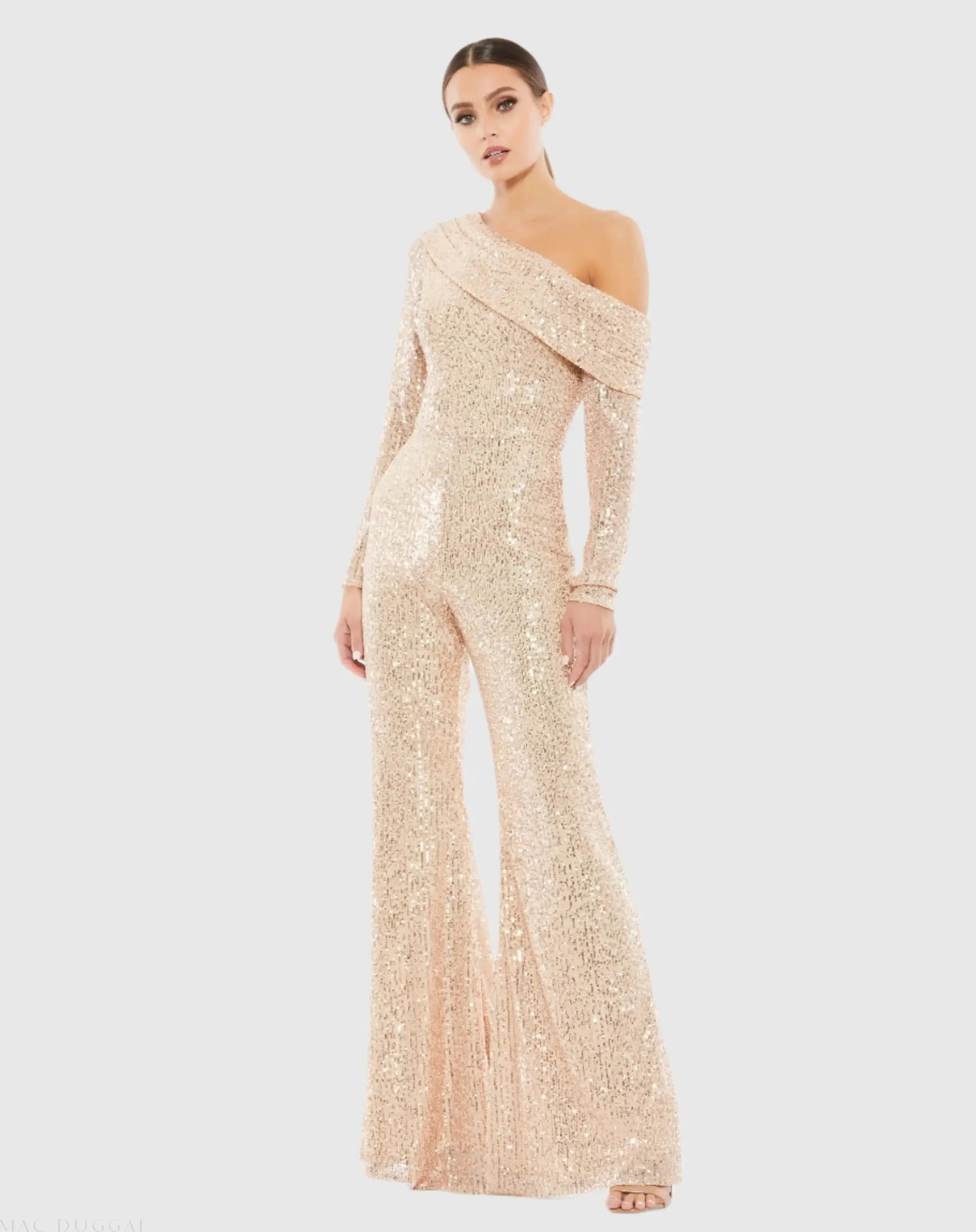 Sequined Drop Shoulder Long Sleeve Jumpsuit