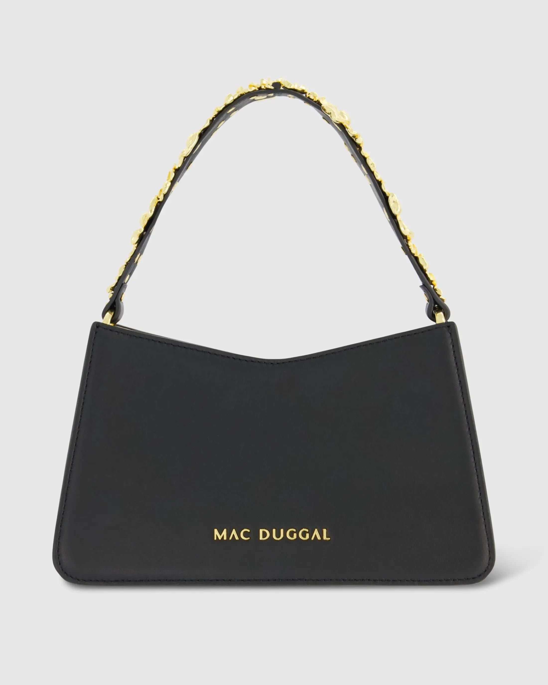 Gold Floral Small Black Nappa Leather Shoulder Bag