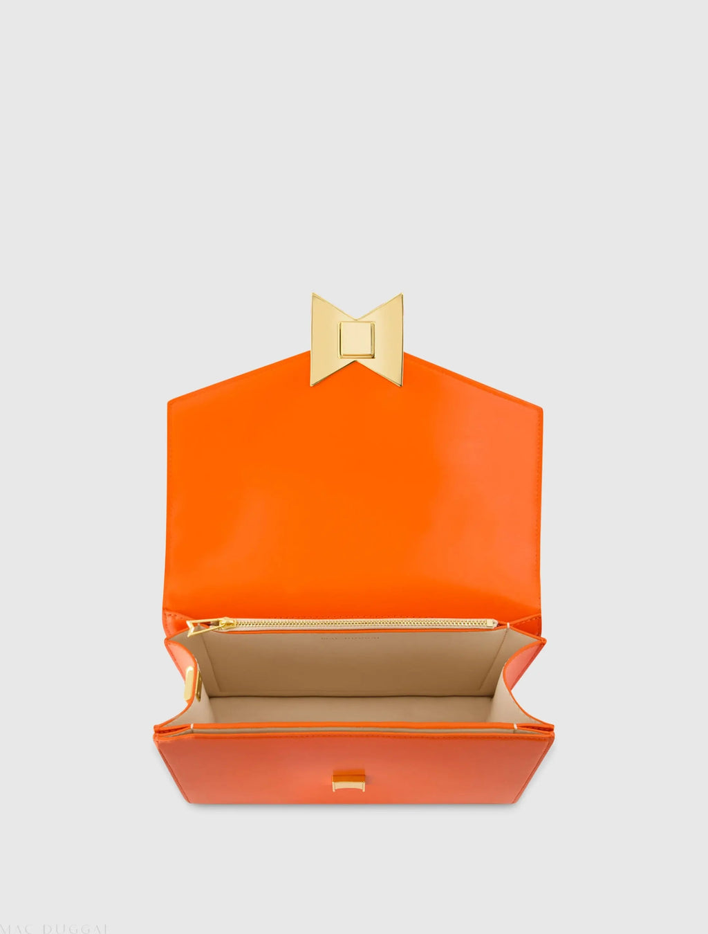 Orange Classic Leather Medium Shoulder Bag with Detachable Strap