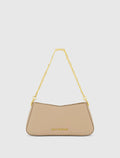 Beige Small Gold Strap Nappa Leather Shoulder Bag