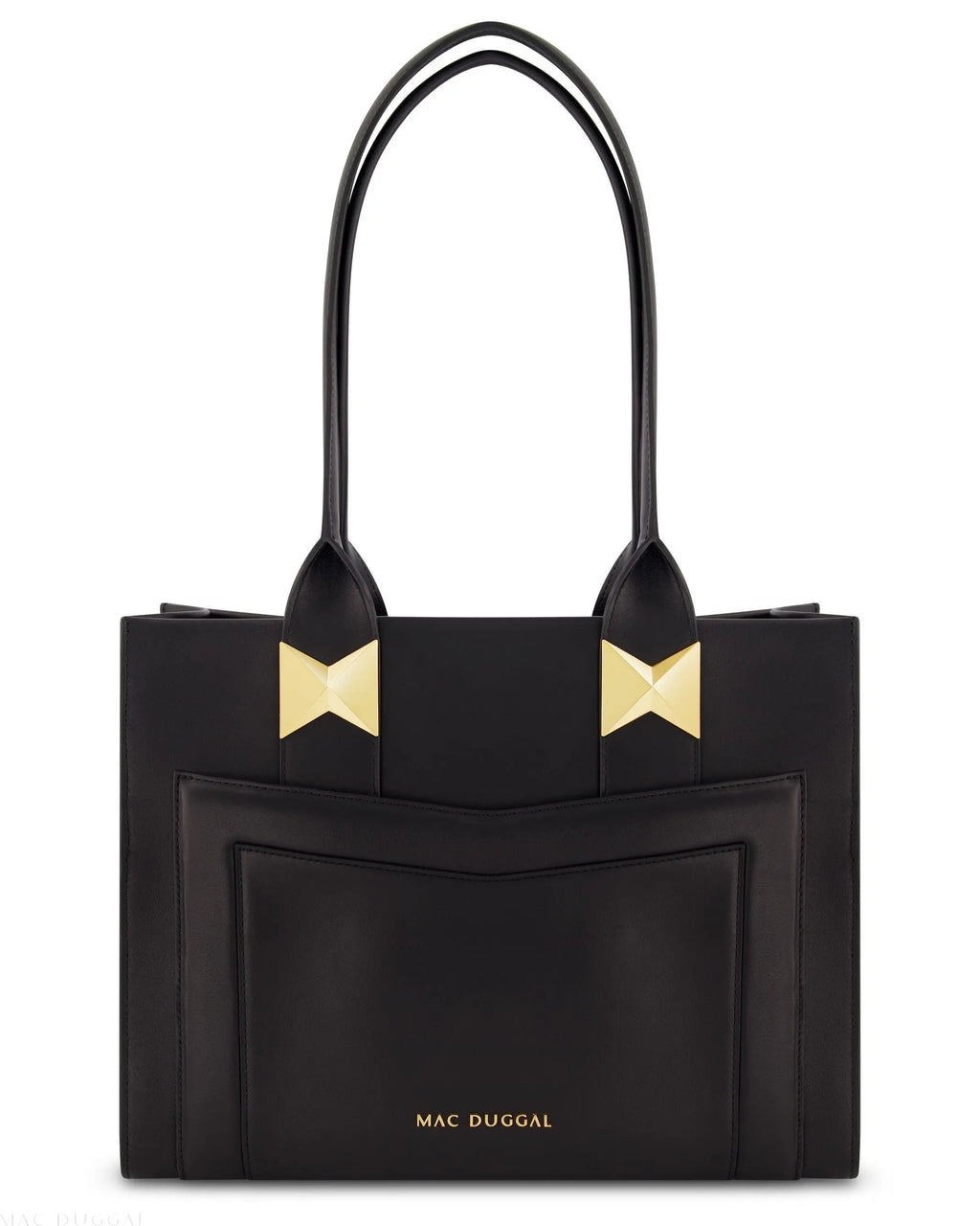 Black Large Leather Tote Bag With Gold Hardware