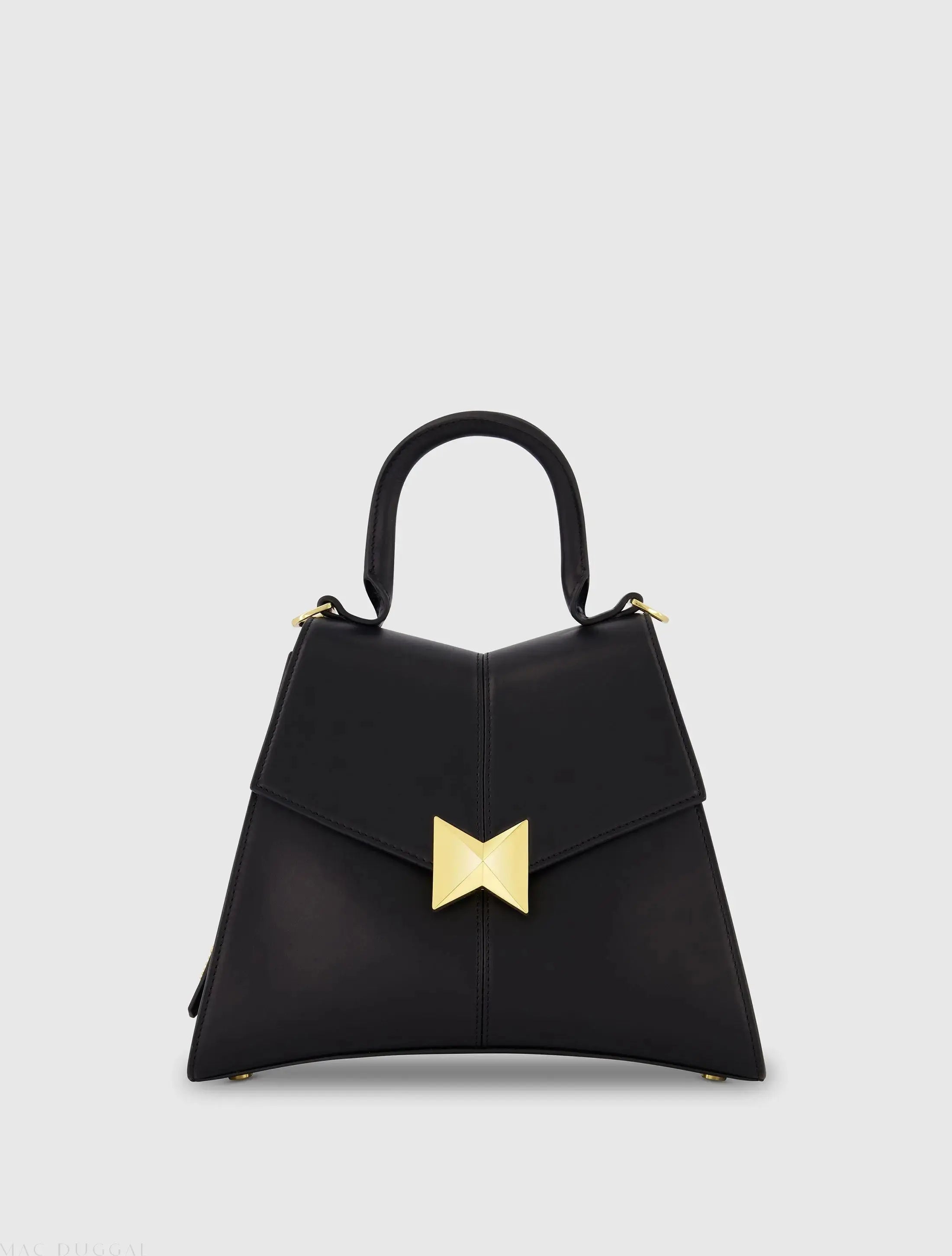Medium Angular Leather Top Handle Handbag with Gold Hardware