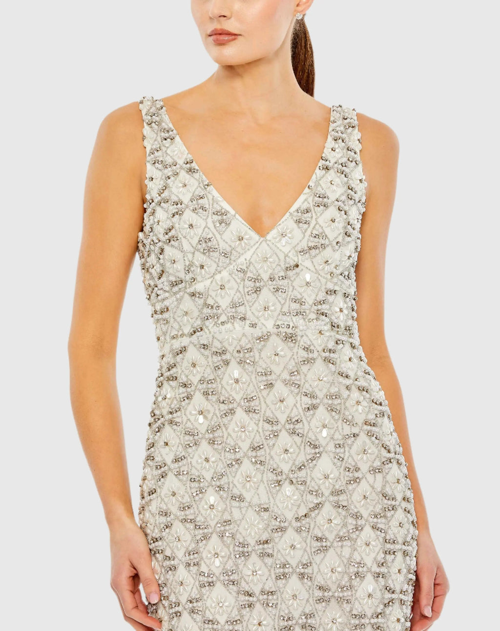 Ivory Fully Beaded Sleeveless Column Dress