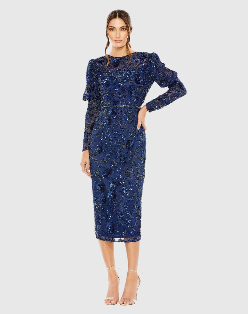 Embellished Puff Sleeve High Neck Dress