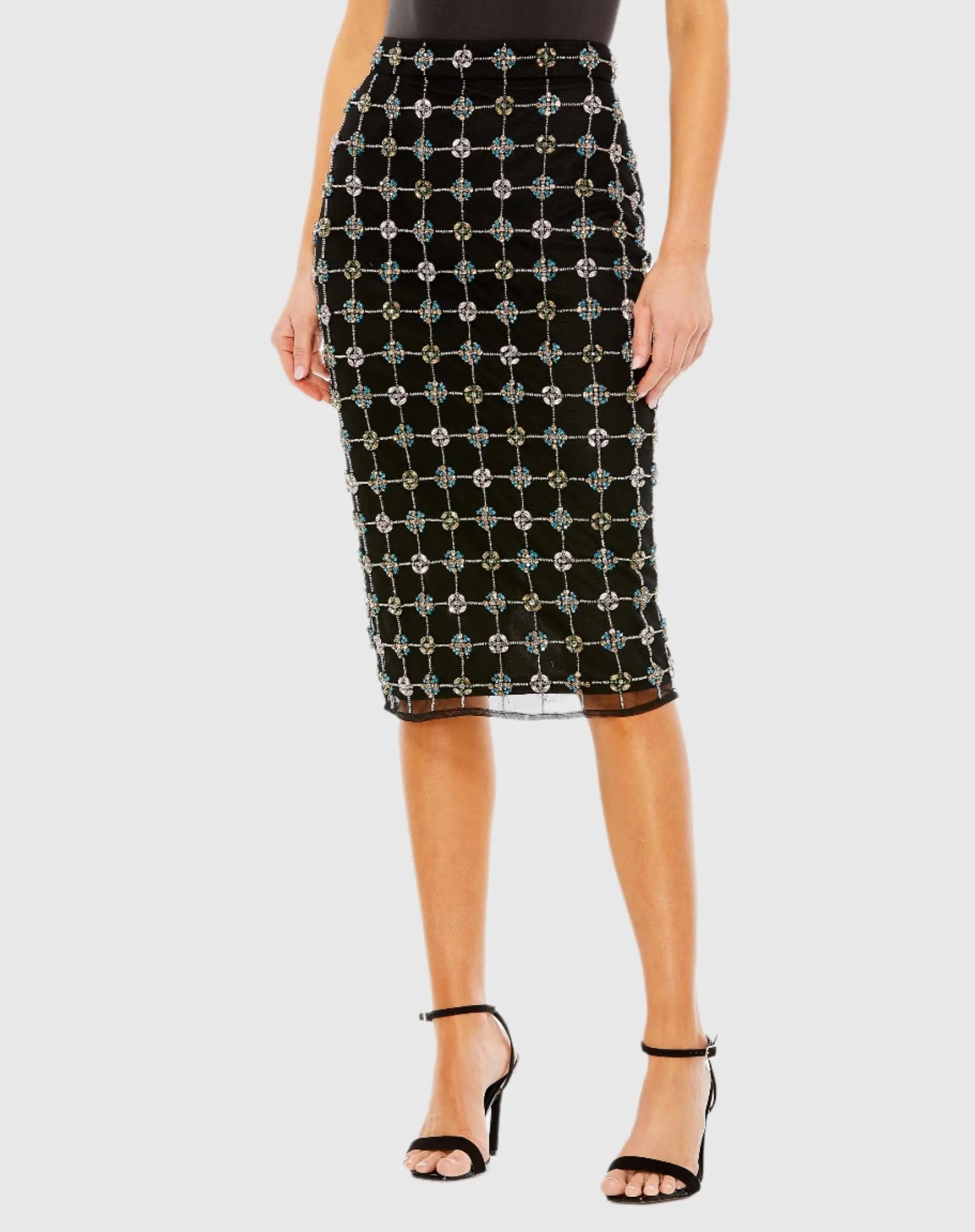 Black Embellished Geometrical Skirt with Rhinestones - FINAL SALE