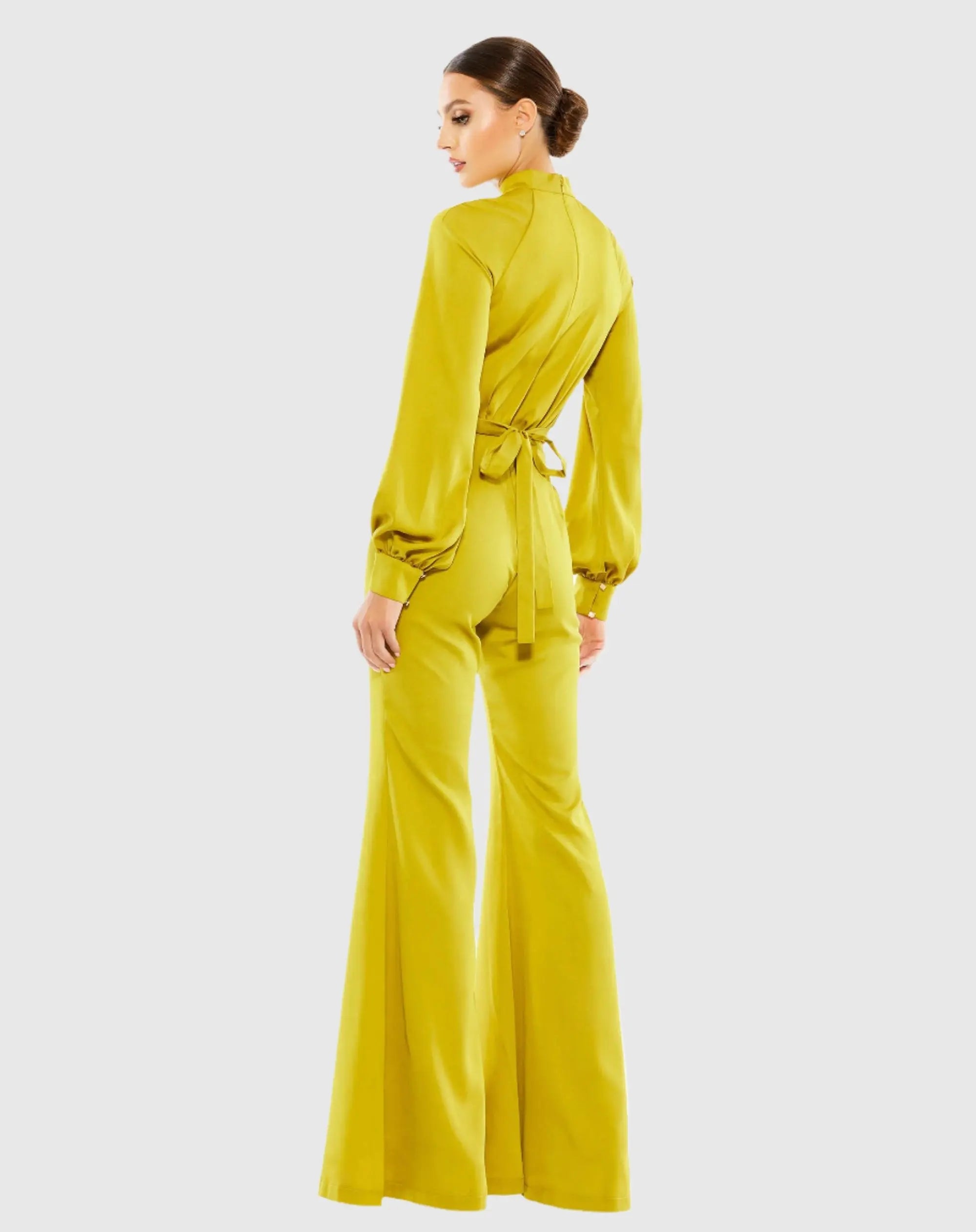 Green Satin Raglan Long Sleeve High Neck Jumpsuit